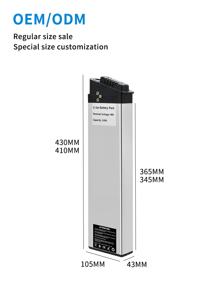Dimensions of the 48V Ebike Battery 430x105x43mm Dimensions of the 48V Ebike Battery 430x105x43mm